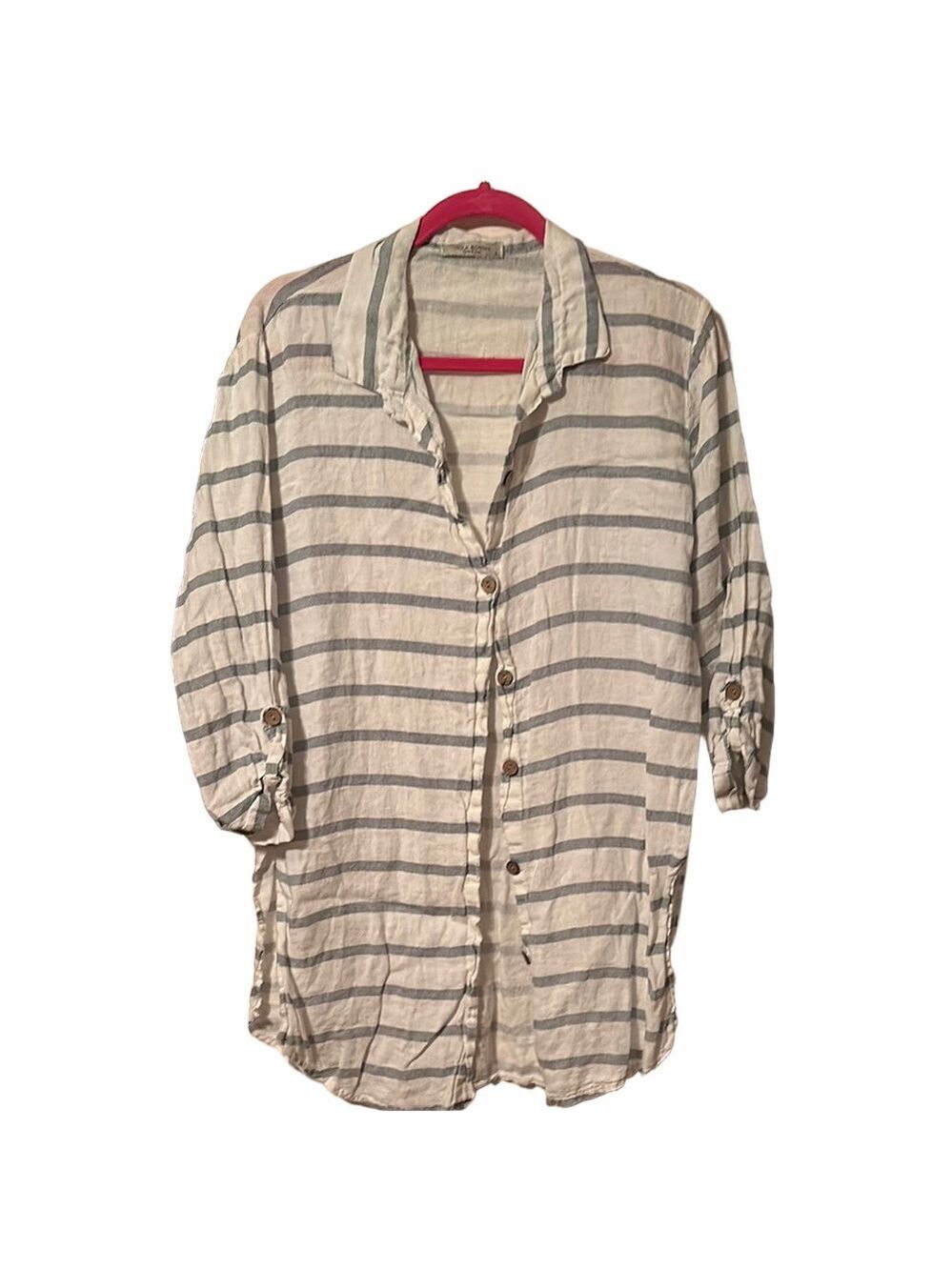 Linen Striped Button-Up tunic - Picture 2 of 6